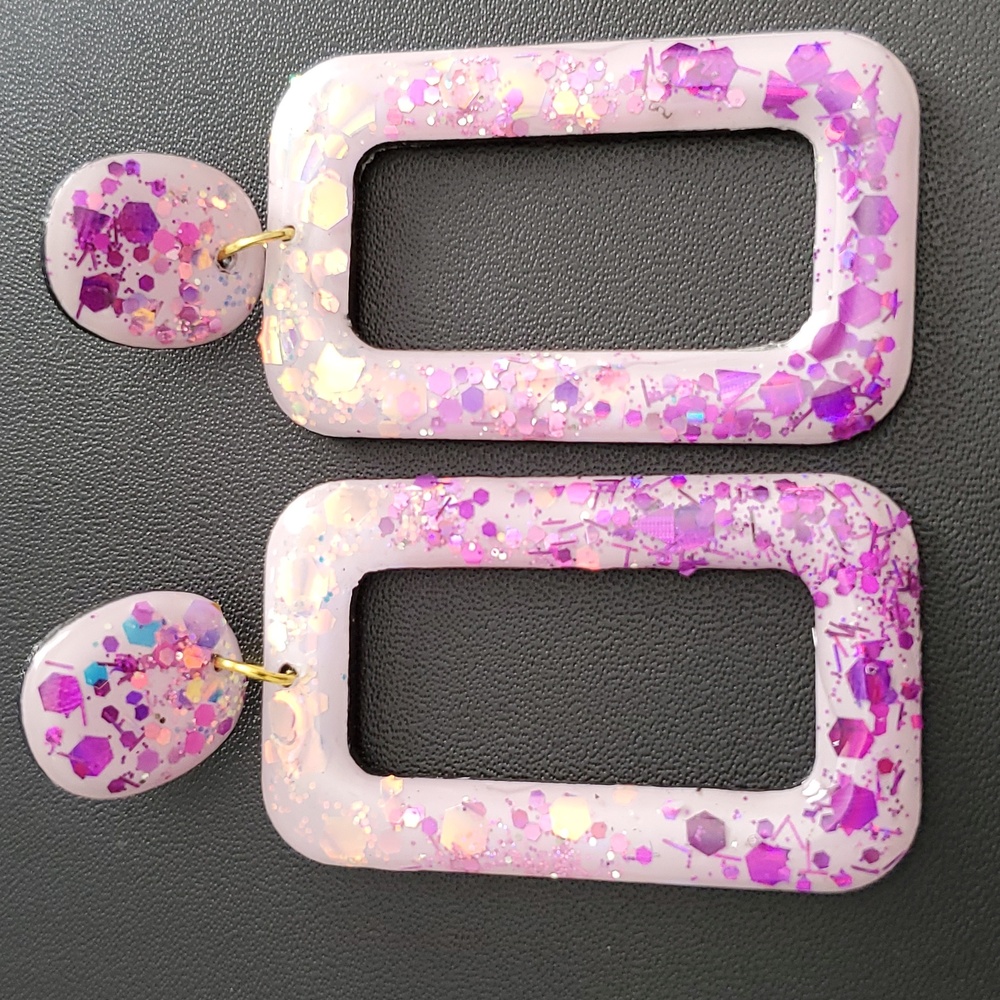 Hand-made Hand Crafted Glitter Vibes Resin Earrings New